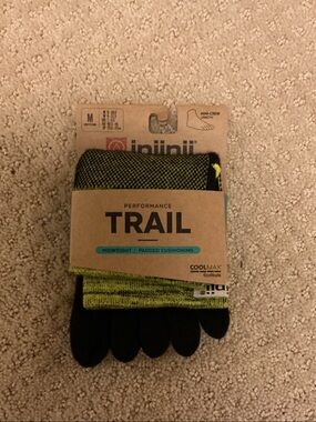 Injinji Trail Performance Midweight Crew Socks - size M, Yellow/Black
